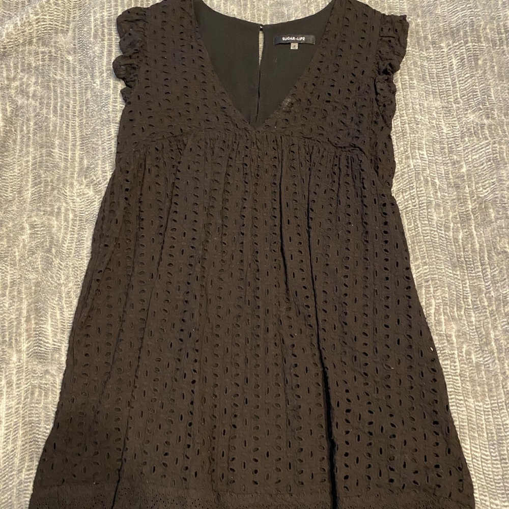 size medium Sugar Lips black babydoll mini dress with pockets!